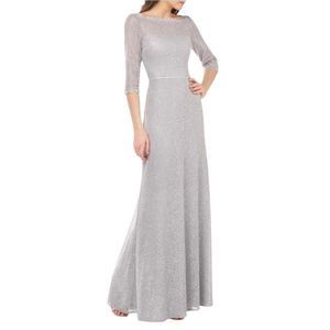 JS COLLECTIONS NWT Metallic Silver Small Swirl Maxi Dress 3/4 Sleeves Gown 4